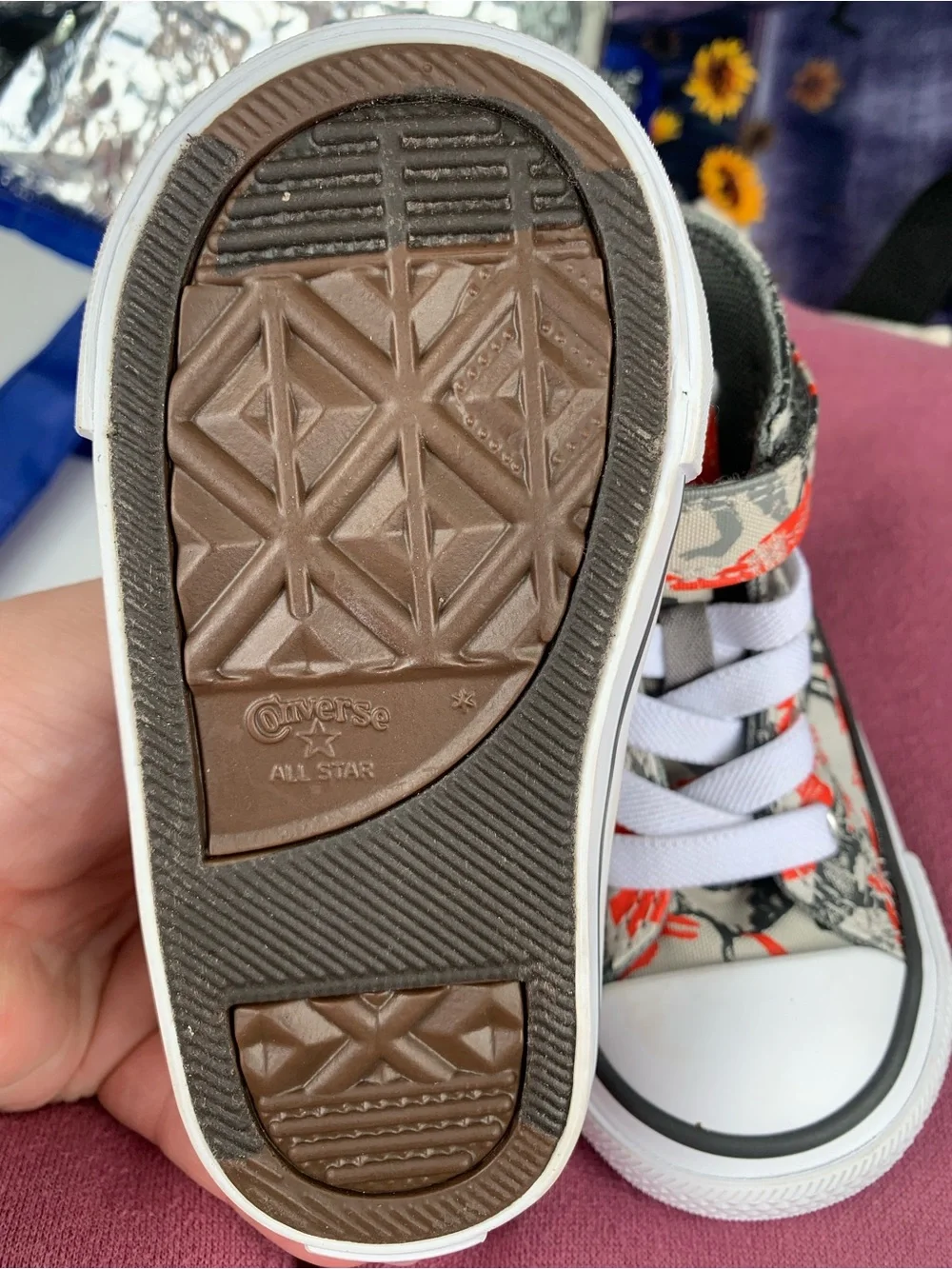 Converse Kids High Top Sneakers - White, Gray & Orange Print